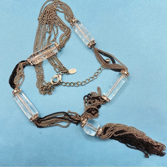 CHICO'S Multi-Strand Silver Tone Chain Necklace With Tassel - Picture 2 of 7